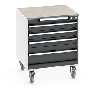 cubio mobile cabinet with 4 drawers & lino worktop. WxDxH: 650x650x790mm. RAL 7035/5010 or selected Bott Mobile Storage 650 x 650